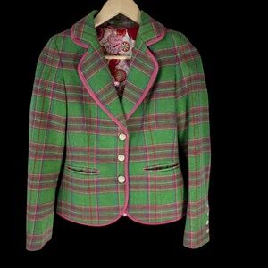 Green Plaid Blazer with Pink Accents